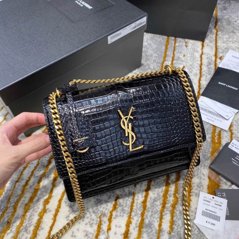 YSL/聖羅蘭鱷魚紋sunset22日落包442906黑色銀扣￥1980.00的图片-高仿聖羅蘭包包ysl