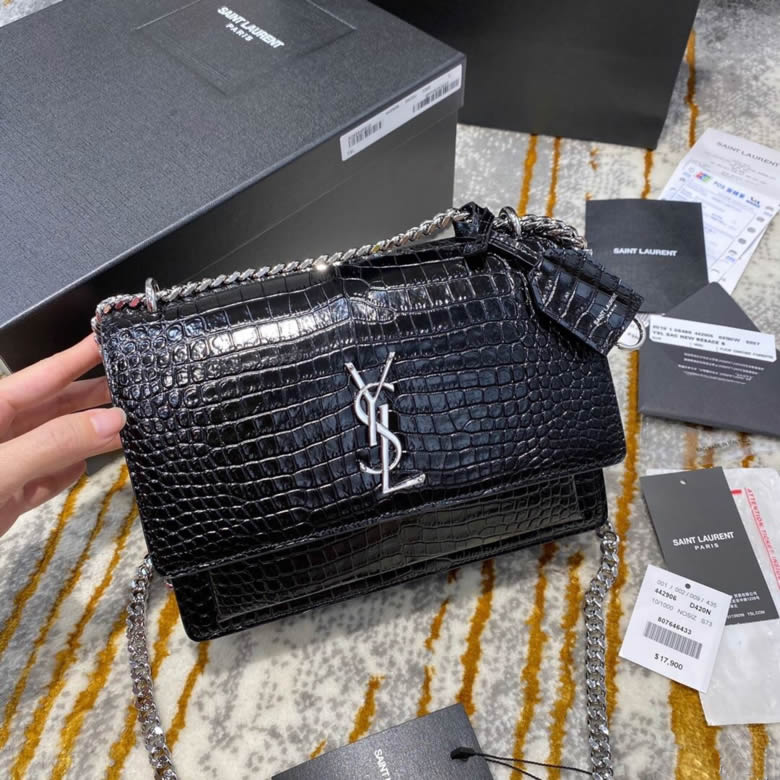 YSL/聖羅蘭鱷魚紋sunset22日落包442906黑色銀扣￥1980.00的图片-高仿聖羅蘭包包ysl