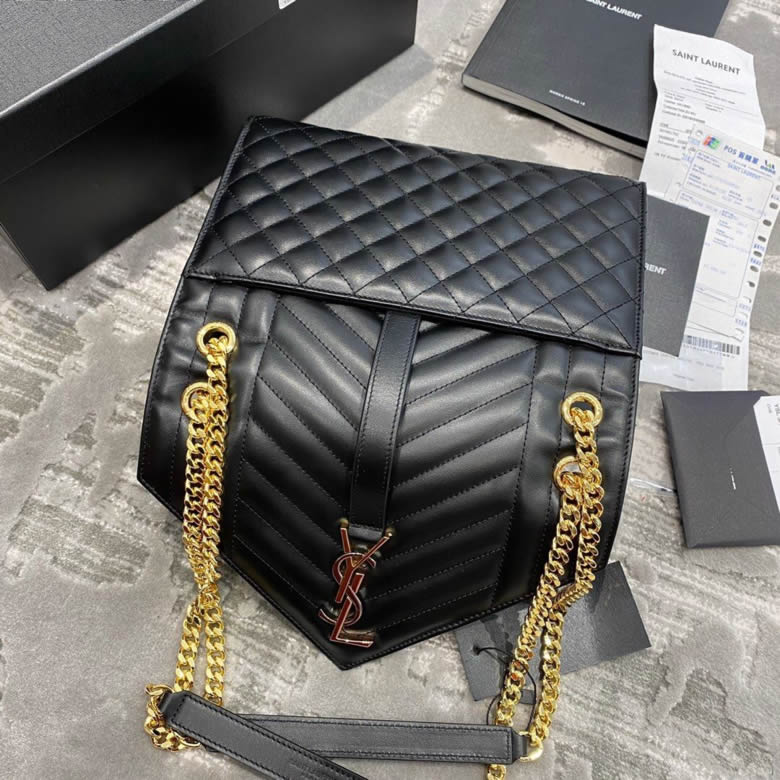 YSL/聖羅蘭最新版中號平紋三色logo絎縫真皮信封包487206黑色￥1980.00的图片-高仿聖羅蘭包包ysl