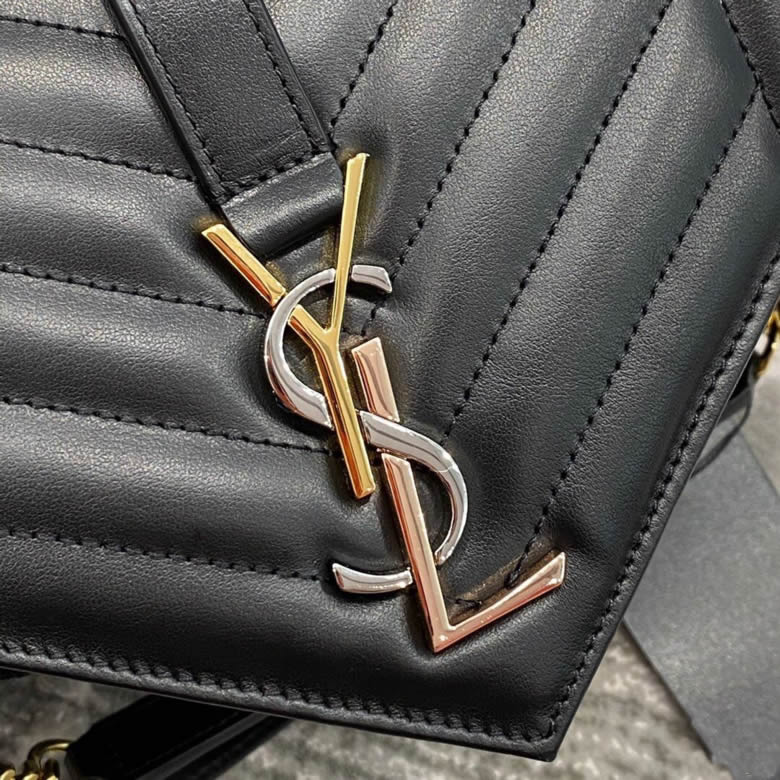 YSL/聖羅蘭最新版中號平紋三色logo絎縫真皮信封包487206黑色￥1980.00的图片-高仿聖羅蘭包包ysl