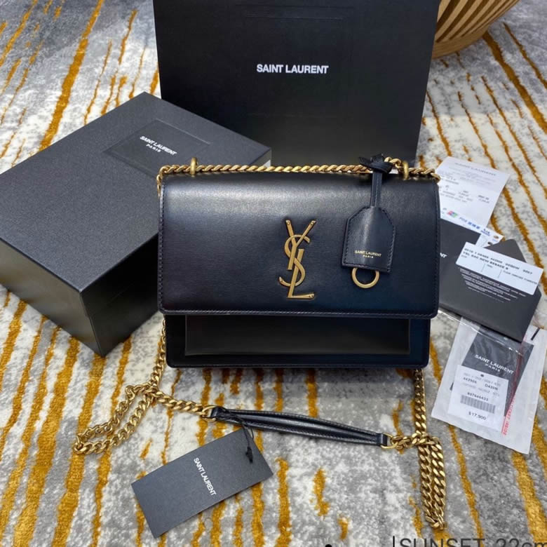 YSL/聖羅蘭牙簽紋sunset 22日落包442906黑色印金扣￥1980.00的图片-高仿聖羅蘭包包ysl