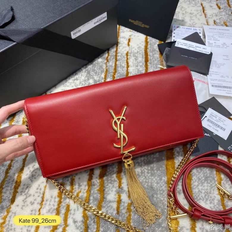 YSL/聖羅蘭kate 99 小羊皮鏈條單肩斜挎包6042761EL0J1000黑紅￥1880.00的图片-高仿聖羅蘭包包ysl