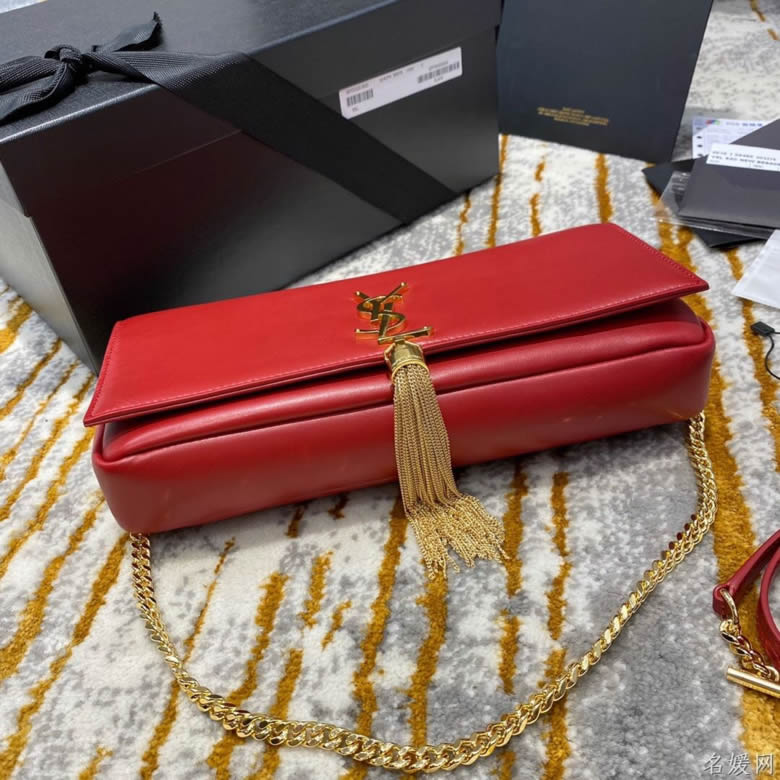 YSL/聖羅蘭kate 99 小羊皮鏈條單肩斜挎包6042761EL0J1000黑紅￥1880.00的图片-高仿聖羅蘭包包ysl