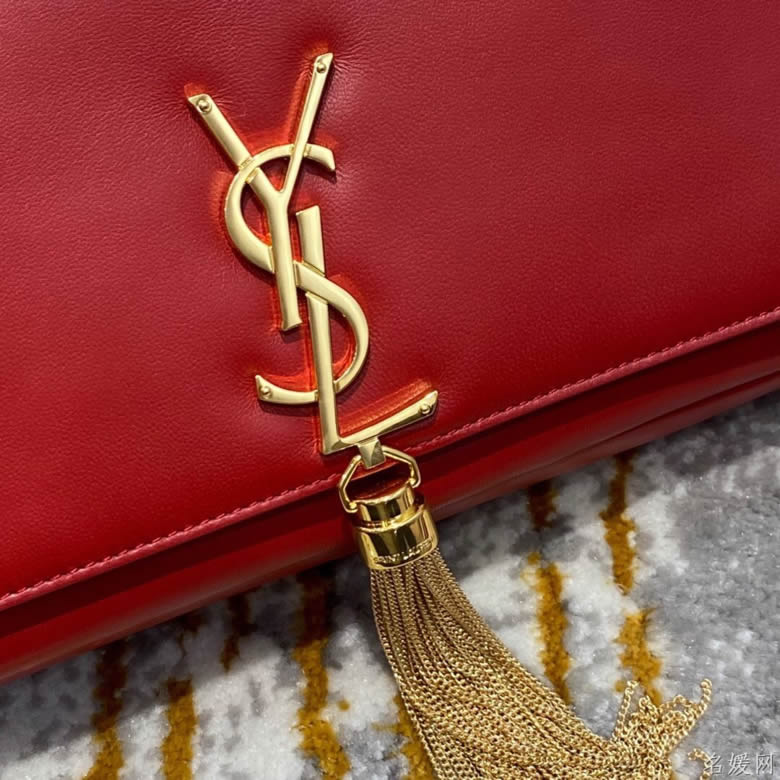 YSL/聖羅蘭kate 99 小羊皮鏈條單肩斜挎包6042761EL0J1000黑紅￥1880.00的图片-高仿聖羅蘭包包ysl