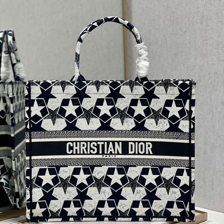 高仿Dior book tote女士購物袋藍色五角星1286大號￥1480.00