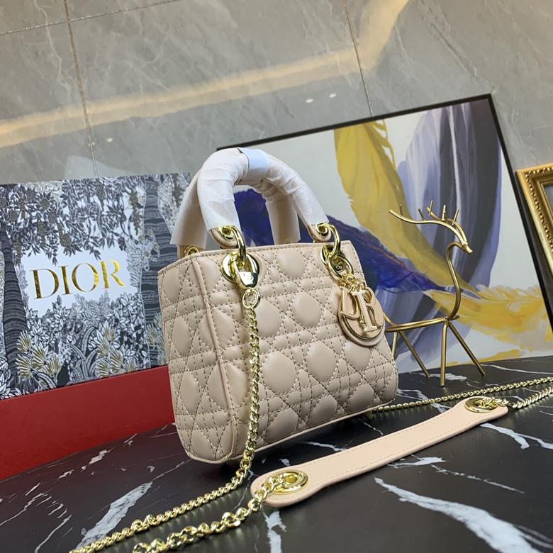 Dior/迪奧原版皮高品質琺瑯三格羊皮專櫃新Logo戴妃包裸粉色￥980.00的图片-高仿迪奧包包DIOR、高仿迪奧女包DIOR