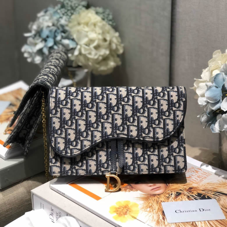 Dior/迪奧Oblique印花馬鞍鏈條手拿包S5620CTZQ_M928藍色￥1180.00的图片-高仿迪奧包包DIOR、高仿迪奧女包DIOR