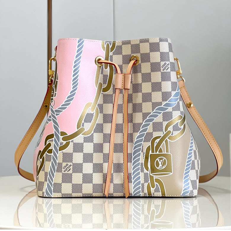 原單lv女包水桶NéoNoé中號手袋選用Damier Azur帆佈 N40474￥1480.00