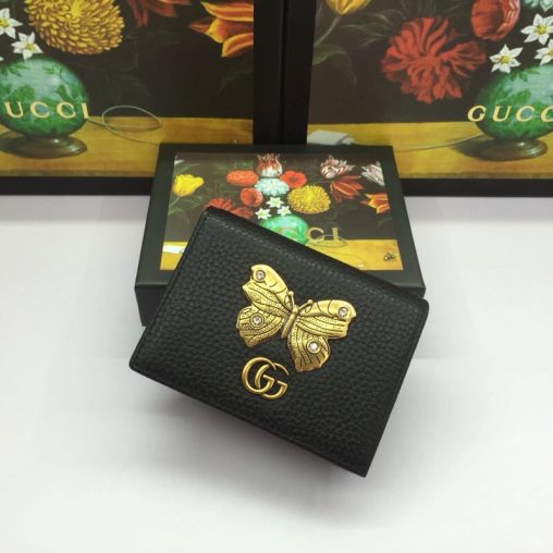 精仿Gucci零錢包蝴蝶裝飾皮革卡片夾499361黑色￥880.00